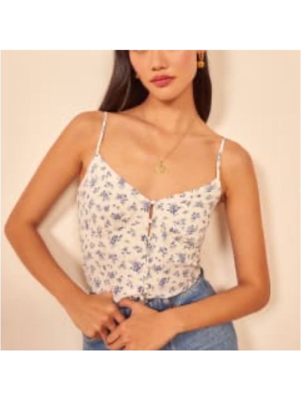 Reformation Rampart Cami Top Gracie Blue White Shirt Floral Sz XL